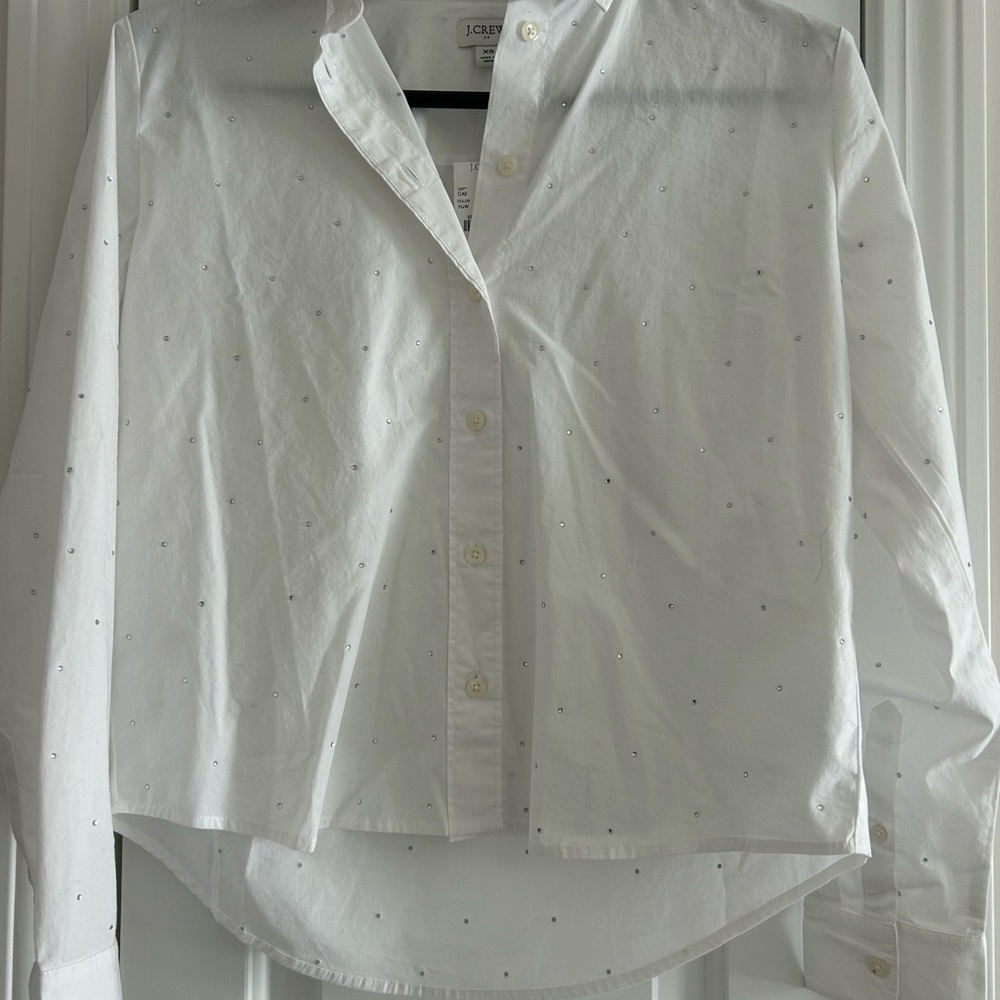 J. Crew Women’s White Rhinestone Cropped Blouse - XS NWT